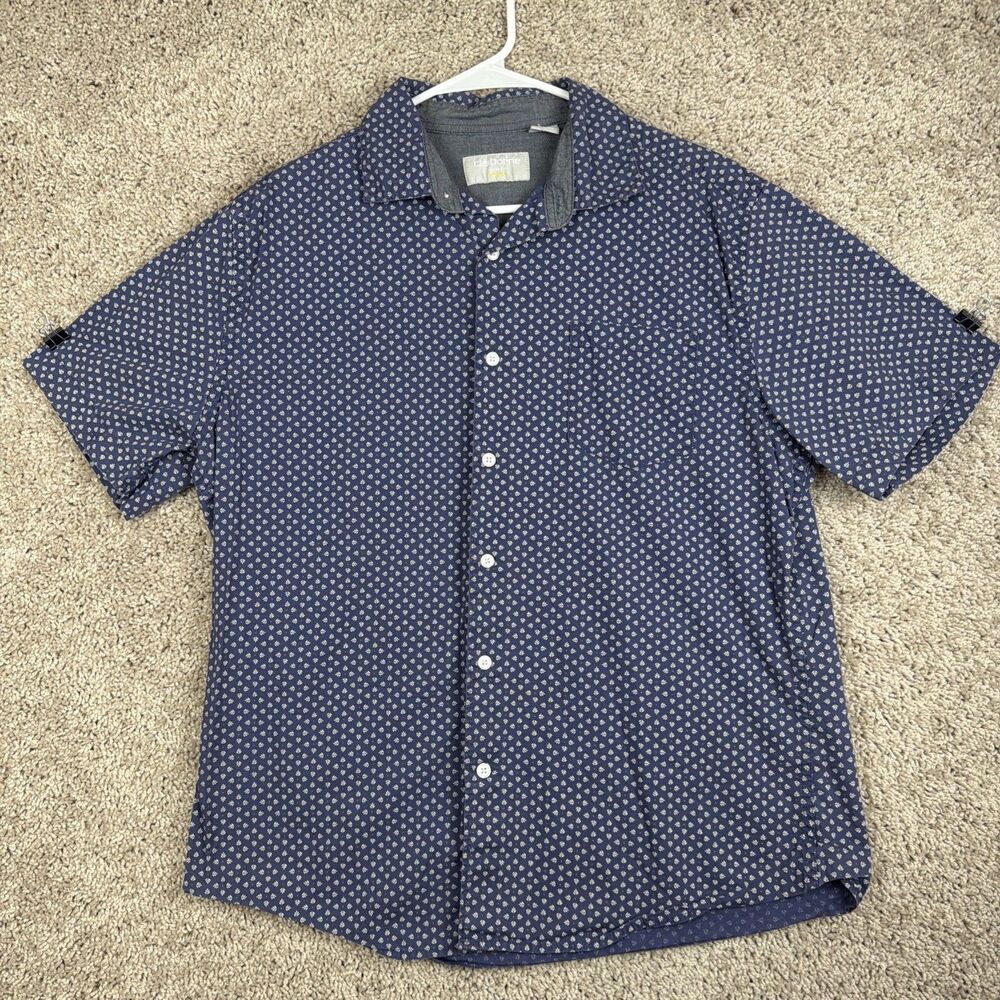 Claiborne Shirt Adult Large Blue White Pattern Button Up Short Sleeve Casual Men